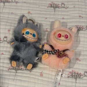 Adorable Plush Monster Keychains - Gray and Pink